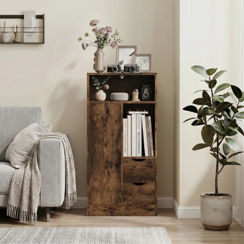 HOMCOM Mueble de Baño Estrecho con Cajones Compartimentos Abiertos Marrón Rústico