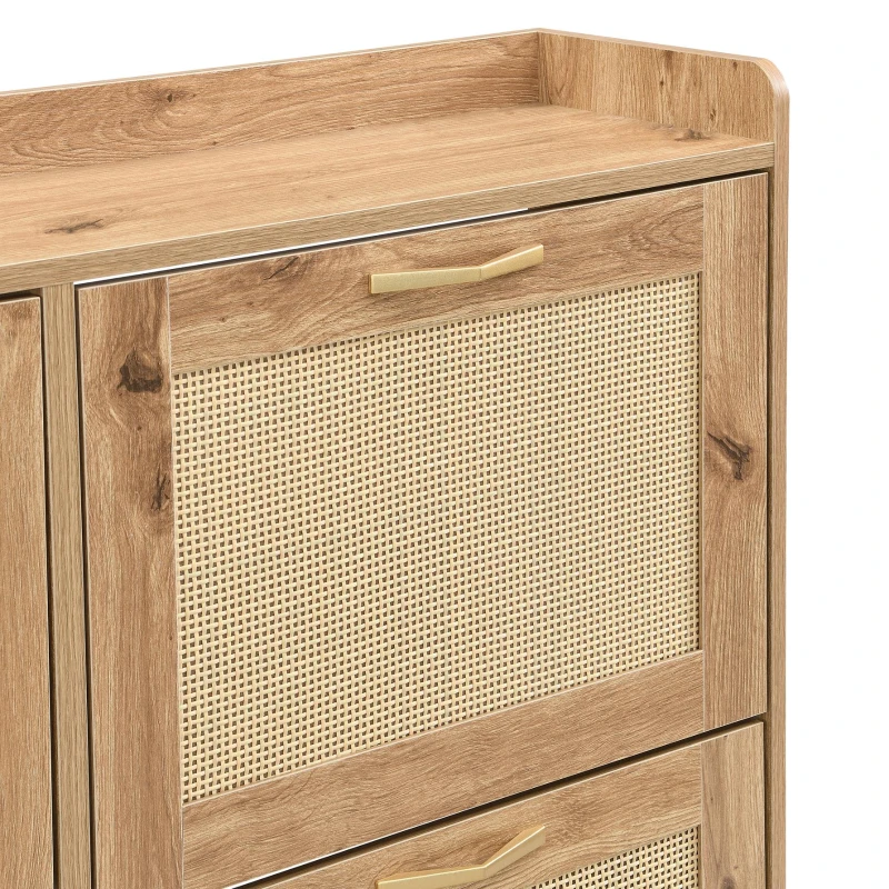 Modern Shoe Cabinet with Space-Saving 4-Door Design, Sturdy Storage Cabinet with Metal Frame and Top Shelf, 108.5L x 24W x 100H cm, Natural