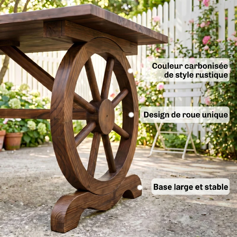 Outsunny Table Basse de Jardin Style Rustique Chic piètement Roues Charette Bois Sapin traité carbonisation