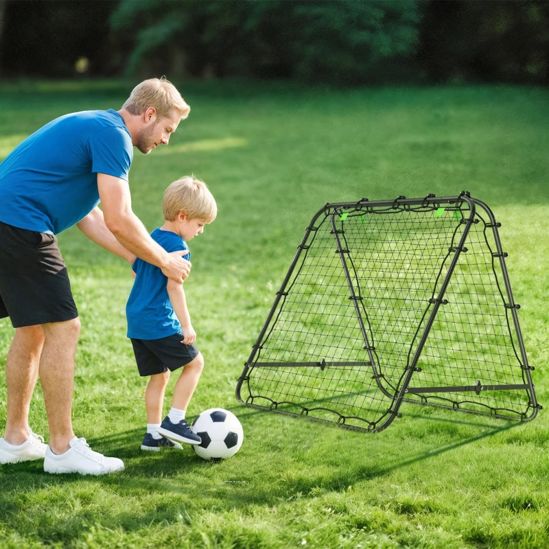 HOMCOM Rete da Calcio Rebounder Pieghevole con Angolazione Regolabile e Picchetti, in PE e Metallo, 100x95x90 cm, Nero
