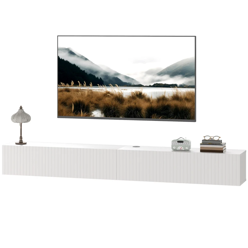 HOMCOM Mobile TV sospeso per TV fino a 182,88 cm, 2 ante ribaltabili, 180x25x22cm, bianco