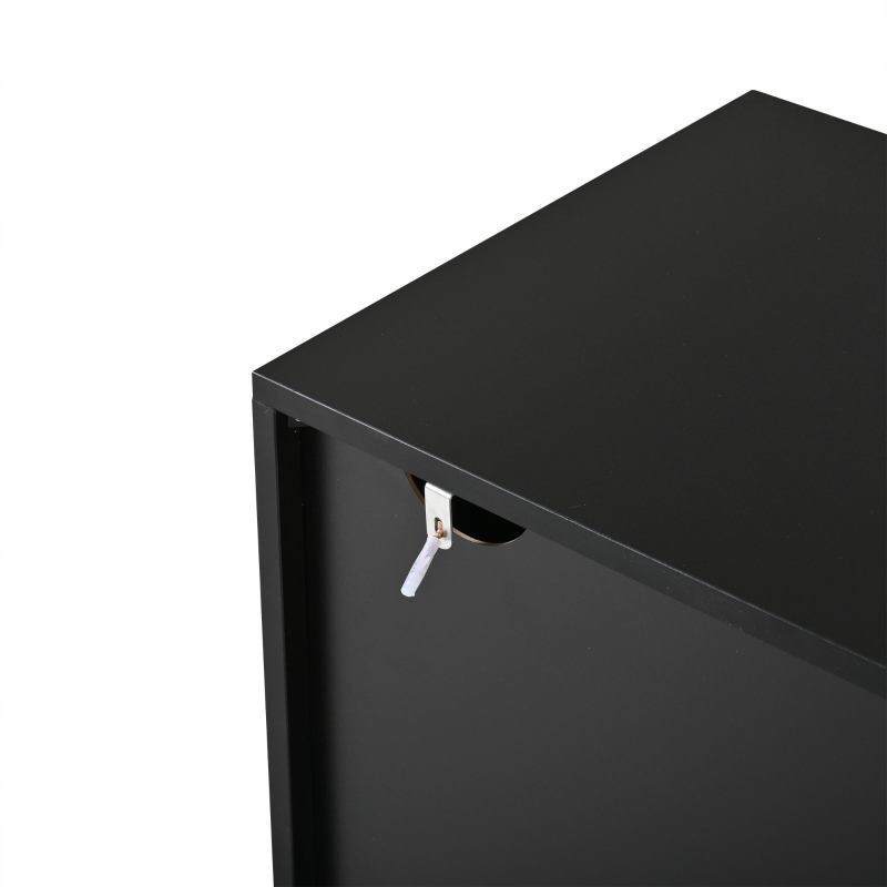 Modern 180cm TV Stand with Diagonal Fluted Doors, Industrial-Style Lowboard for up to 80-Inch TVs, 180L x 40W x 50H cm, Black+Wood