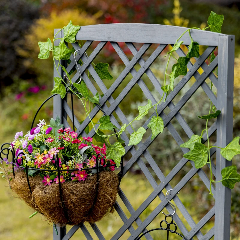 Outsunny  Hochbeet Blumenständer Garten Pflanzkasten mit Rankgitter Holz Rankkasten Grau 60 x 30 x 122,5 cm