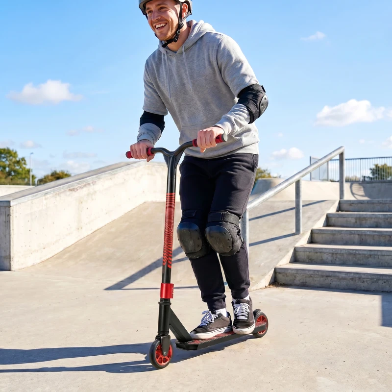 SPORTNOW Scooter Acrobático para Trucos Patinete Freestyle con Rodamientos ABEC-9 Ruedas 120 mm Giro 360° para Skatepark Rojo