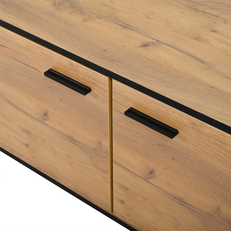 Modern 180cm TV Stand with Ample Concealed Storage, Low-Profile Entertainment Centre for TVs up to 80 Inches, 180L x 32.5W x 50H cm, Black+Wood