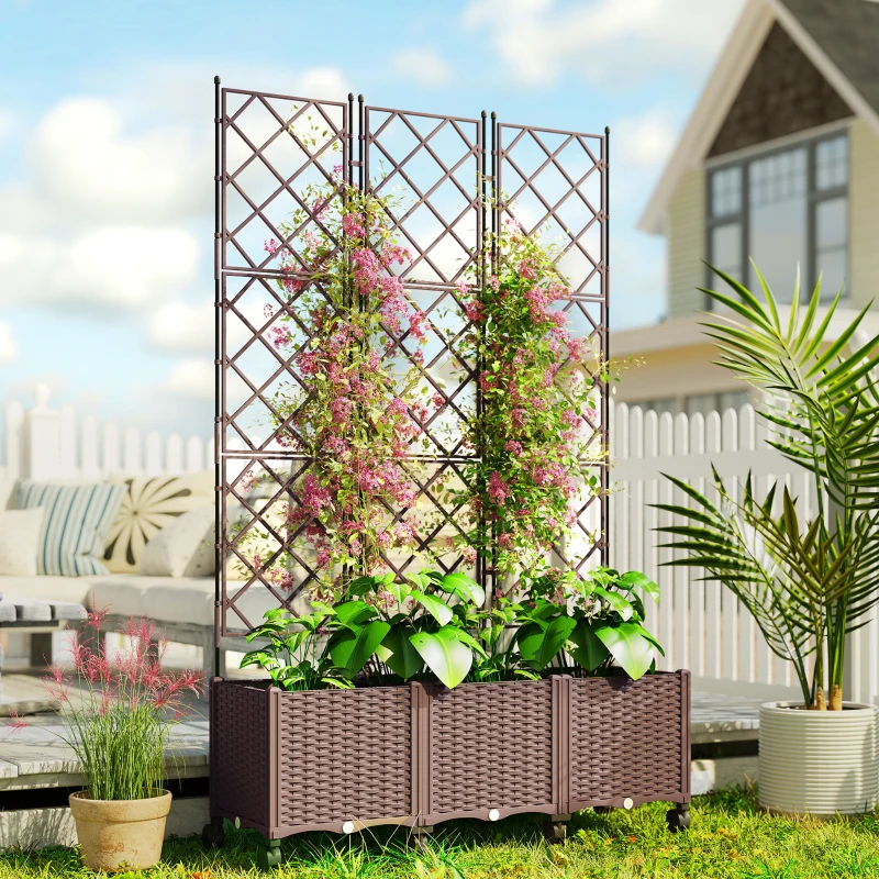 Outsunny Klimrek met plantenbak bloembak met zelfbewateringssysteem 120 x 40 x 192 cm bruin