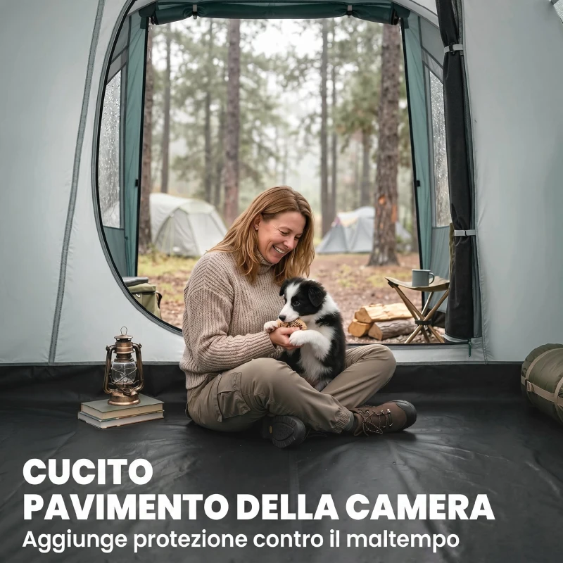 Outsunny Tenda da Campeggio 3 Posti Impermeabile a Tunnel con Borsa di Trasporto, 460x260x190 cm, Verde