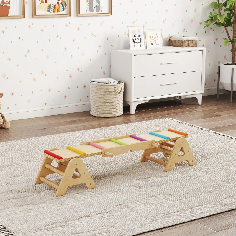 AIYAPLAY 2 In 1 Balance Wippe Kinder, Schwebebalken aus Holz, Wippe Schaukelwippe Garten, Balance Board 133 x 38 x 24 cm