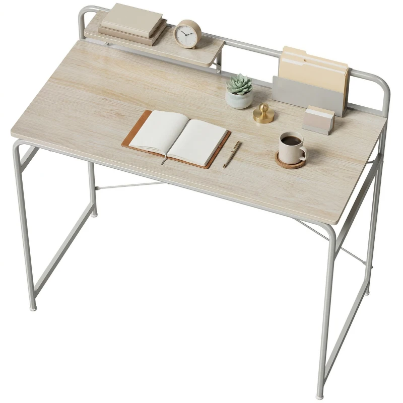 HOMCOM Mesa de Escritorio Moderno con Estante y Estructura de Metal Fácil Montaje 98x48x88,5 cm Roble