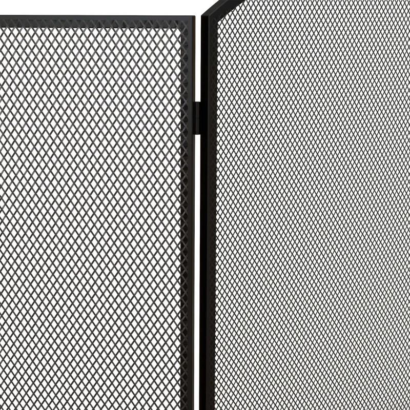 HOMCOM Protector de Chimenea Plegable de 3 Paneles Pantalla de Chimenea con Estructura de Acero 96x62 cm Negro