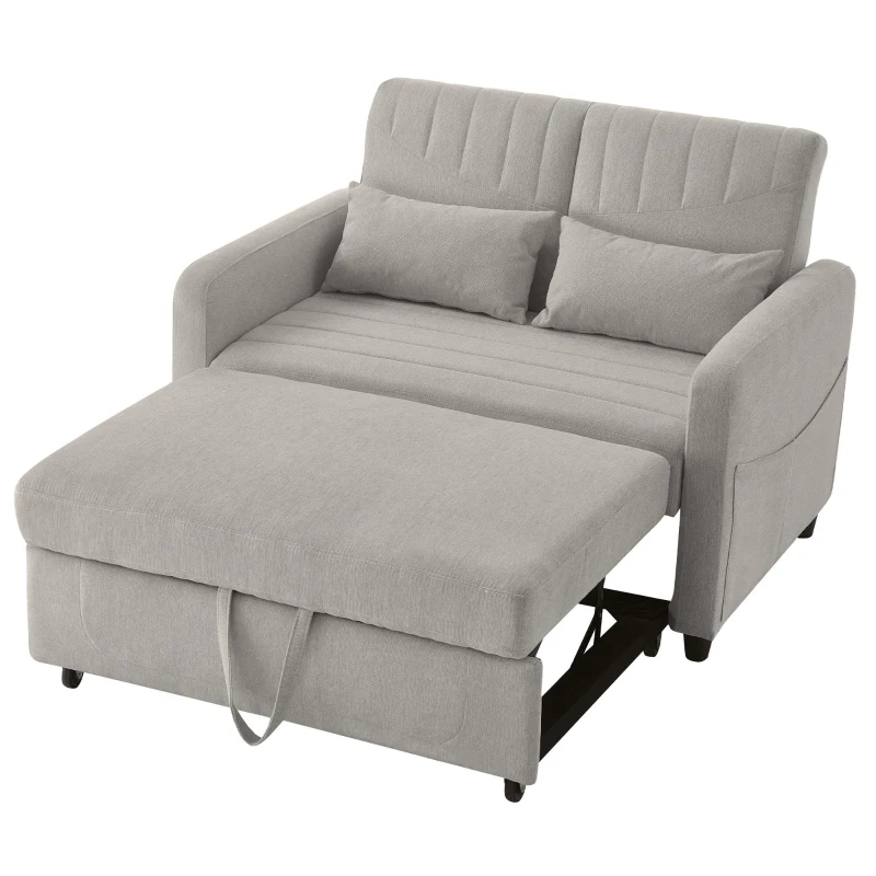 Two-Seater Pull-Out Sofa Bed with Three-Level Adjustable Backrest, Stylish Futon Couches with High-Density Foam, 112L x 169W x 59H cm, Light Gray