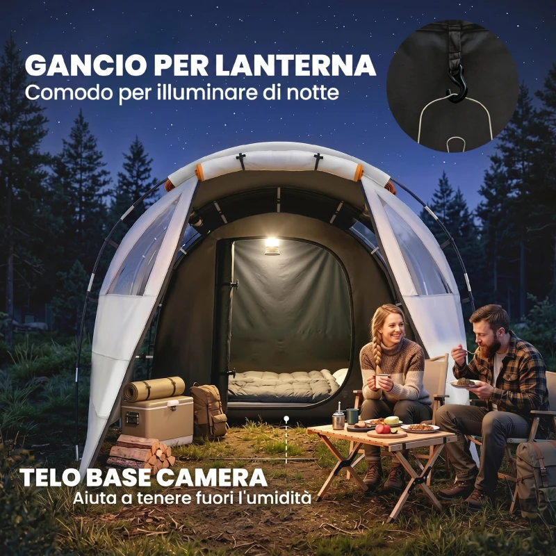 Outsunny Tenda da Campeggio 4-5 Persone con Copertura Oscurante, Impermeabile con Borsa di Trasporto, Kaki