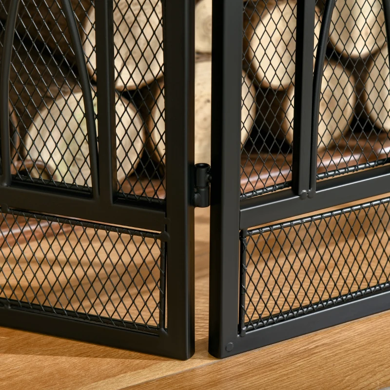 HOMCOM Pantalla Protectora de Chimenea Plegable de 3 Paneles con Bisagras y Estructura de Metal Decorativa 126x3x80 cm Negro