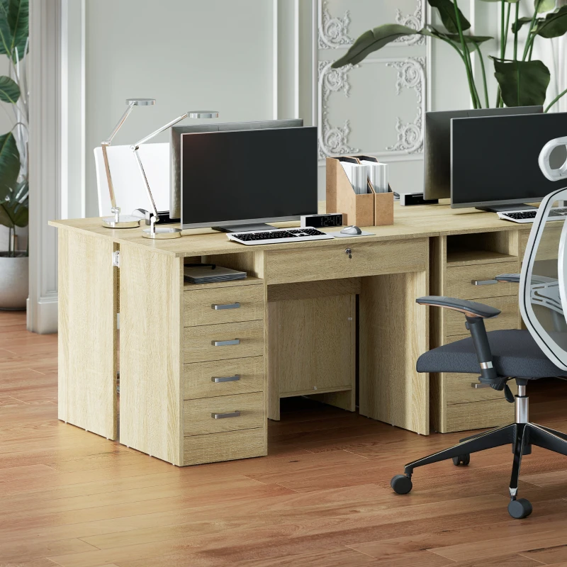 HOMCOM Bureau moderne avec 5 tiroirs, grand plateau, 1 compartiment ouvert, tiroir verrouillable, 110 x 50 x 76cm, chêne