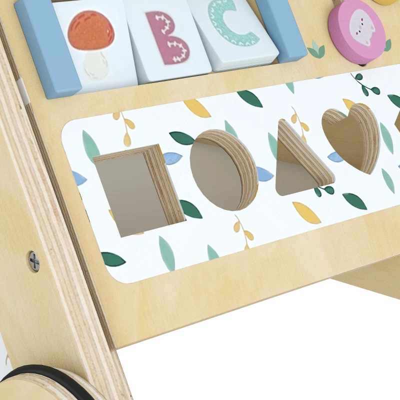 AIYAPLAY Trotteur Bebe en Bois, Chariot de Marche Bébé avec Centre d'Activités, Vitesse Réglable et 5 Blocs, dès 18 Mois, Naturel