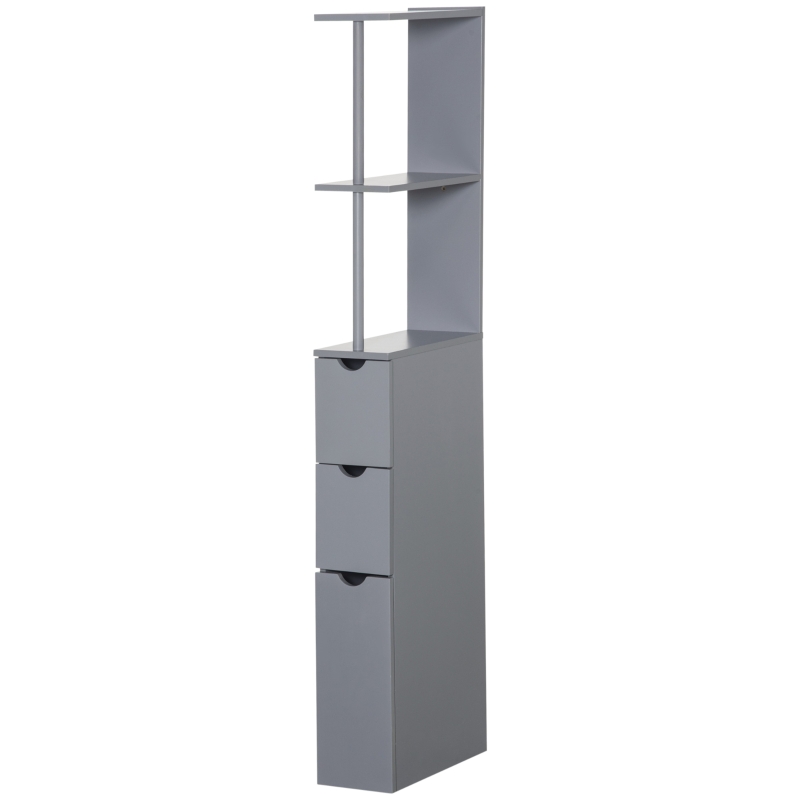 HOMCOM Mobile Colonna Bagno con Ripiani Aperti e Cassetti, in Legno, 15x33x136.8 cm, Grigio