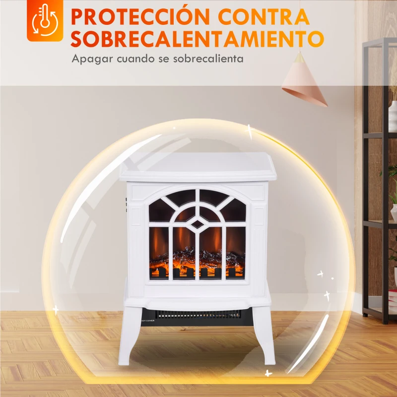 HOMCOM Chimenea Decorativa 1000 W/2000 W con Temperatura Ajustable LED Llamas para 15-20 ㎡ 36,5x24x46 cm Blanco