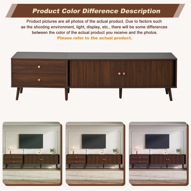 Stylish TV Cabinet for up to 80-Inch Screens, Spacious Unit with 8 Support Legs, 180L x 40W x 46.5H cm, Walnut
