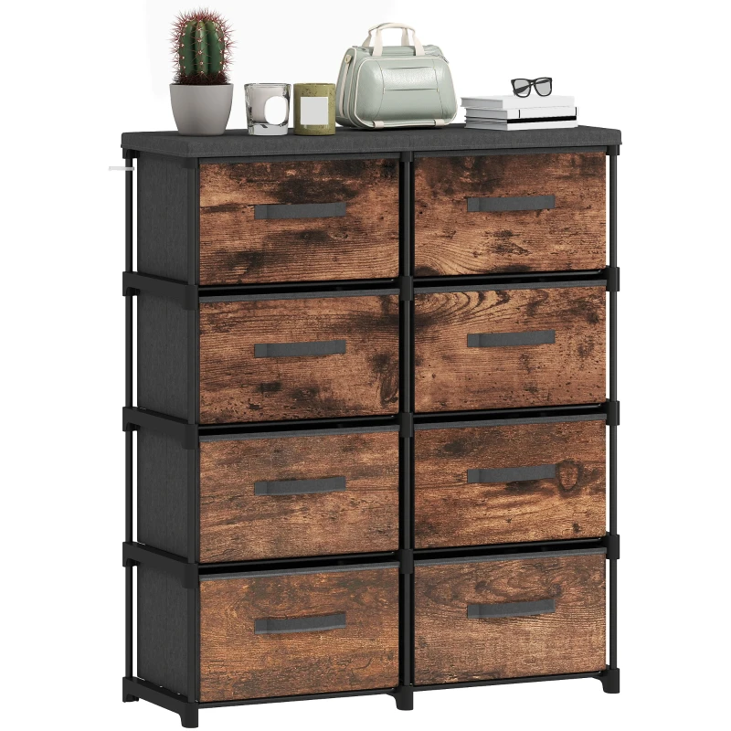 HOMCOM Commode 8 tiroirs, meuble en métal pour chambre, Marron Rustique