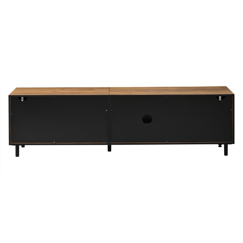 Modern 180cm TV Stand with Ample Concealed Storage, Low-Profile Entertainment Centre for TVs up to 80 Inches, 180L x 32.5W x 50H cm, Black+Wood
