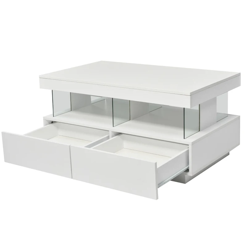 High-Gloss LED Coffee Table with App-Controlled Lights, Modern Center Table with Sleek Contemporary Design, 100L x 60W x 49.5H cm, White