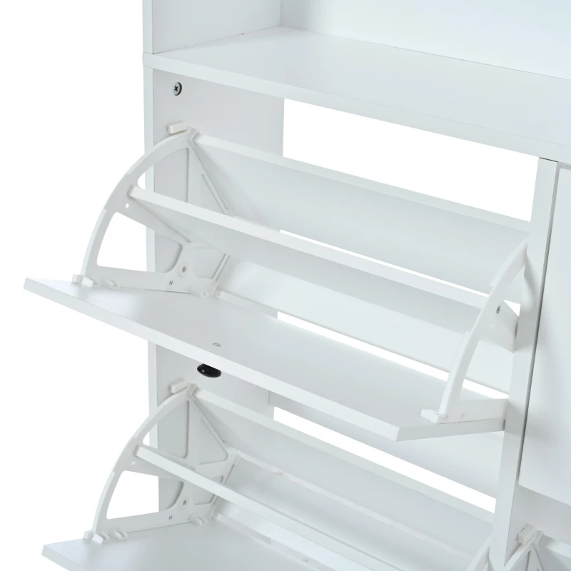 Coat Rack and Shoe Storage Cabinet with Shoe Cubbies, Space-Saving Hallway Storage Unit with Hinged Doors, 120L x 24W x 200H cm, White