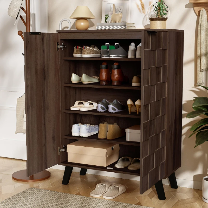 Space-Saving Shoe Cabinet with Adjustable Shelves, Modern Hallway Storage with Soft-Closing Hinges, 80L x 35W x 110H cm, Wood