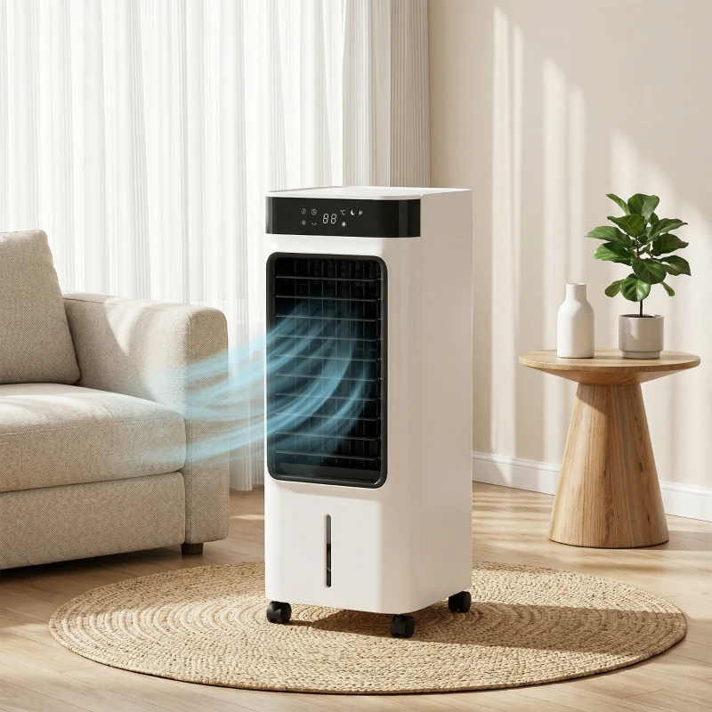 HOMCOM Arrefecedor de ar portátil 3 em 1 resfriador humidificador e ventilador, 3 velocidades 3 modos, branco