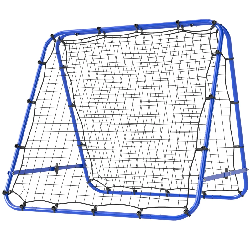 HOMCOM Rete da Calcio Rebounder Pieghevole con Angolo Regolabile e Picchetti, 100x95x90 cm, Blu