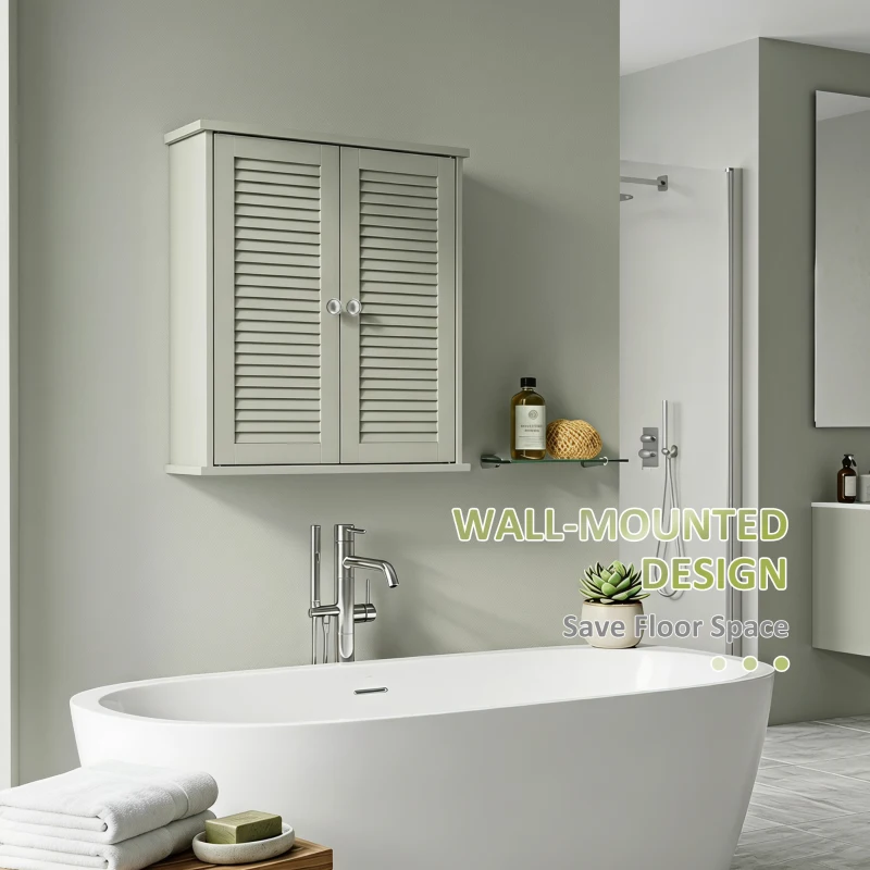 HOMCOM Bathroom Cabinet, Bathroom Wall Cabinet with Louvered Doors and Adjustable Shelf Storage for Kitchen, Light Green
