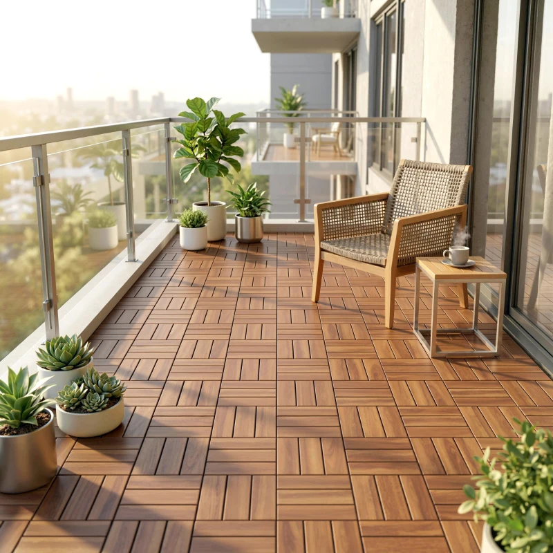 Outsunny Set de 10 Piezas Baldosas de Exterior de Madera 31x31 cm 0,91 m² Suelo de Jardín Exterior Antideslizantes Marrón Oscuro
