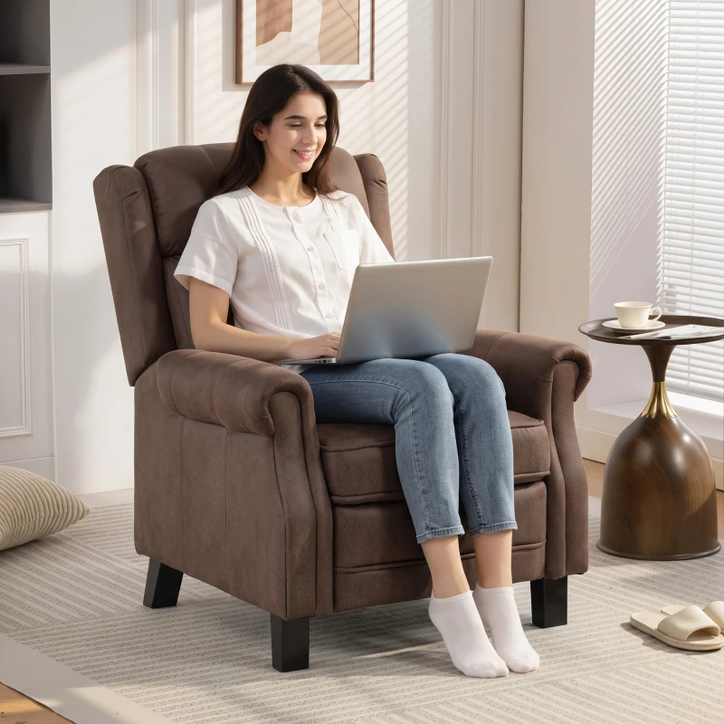 HOMCOM Sillón Relax Reclinable Manual hasta 155º Apertura Push con Reposapiés Respaldo Alto Acolchado Grueso Marrón