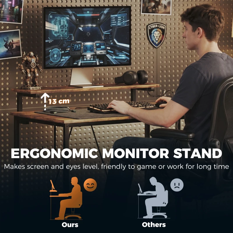 HOMCOM Reversible 'L' LED Light Gaming/Work Desk - Rustic Brown
