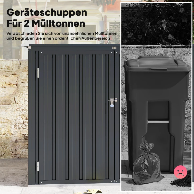 Outsunny Afvalcontainerbox voor 2 containers met slot en openklapbaar deksel - Donkergrijs