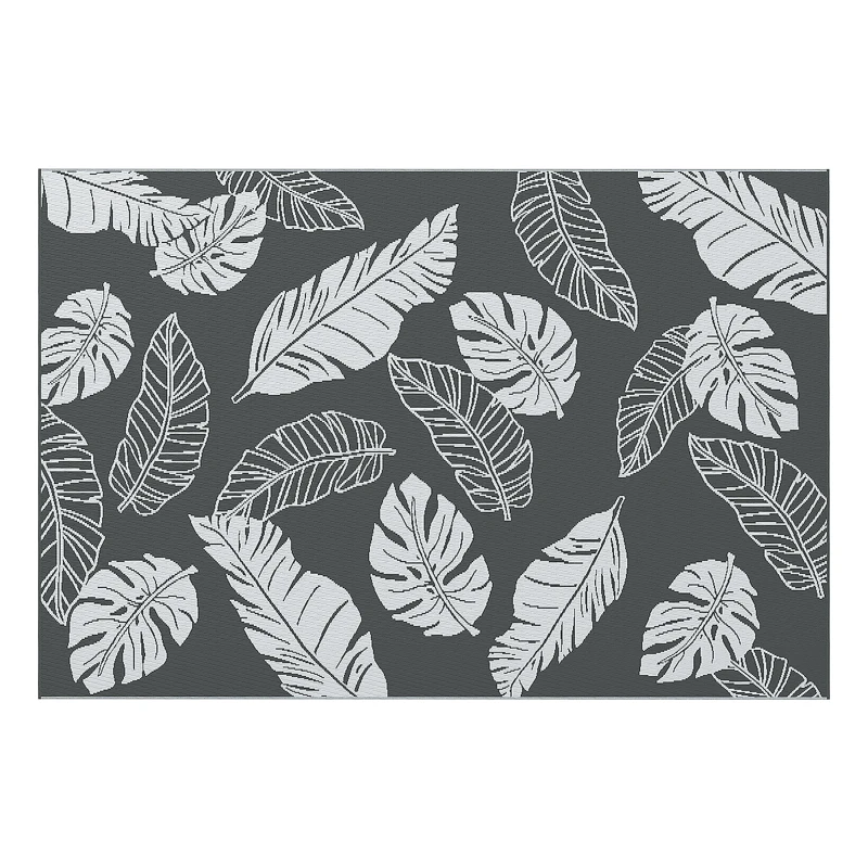 Outsunny Waterdicht Buitentapijt met Bladerpatroon - 182x274cm - Grijs/Wit
