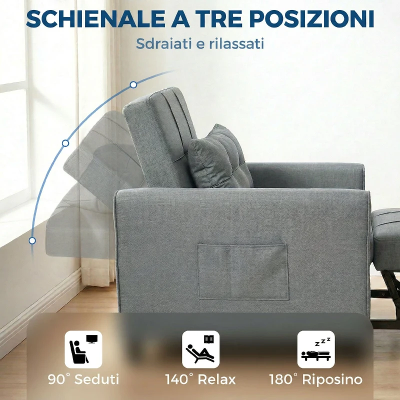 HOMCOM Poltrona Letto Pieghevole Convertibile con Schienale Regolabile e Cuscino, Grigio
