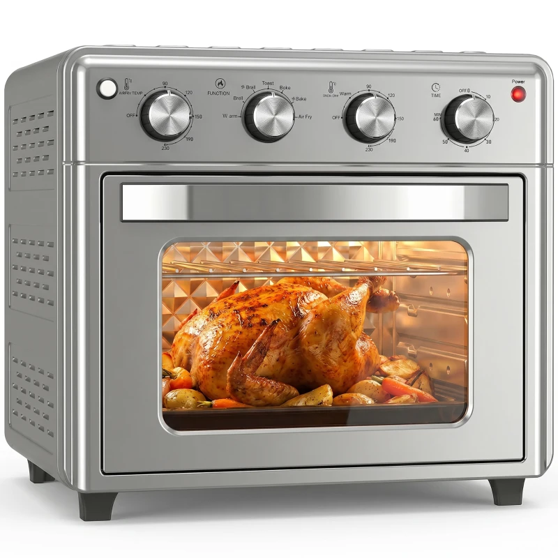 HOMCOM Elektrischer Tischofen 30 L 1600 W Heißluftfritteuse mit 7 Heizmodi und Timer 43x39x39 cm Silber