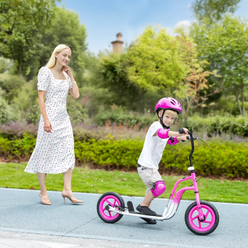 AIYAPLAY Kinderroller mit verstellbarem Lenker, große Räder, Parkständer, Handbremse, für Kinder im Alter von 5-12 Jahren, Rosa