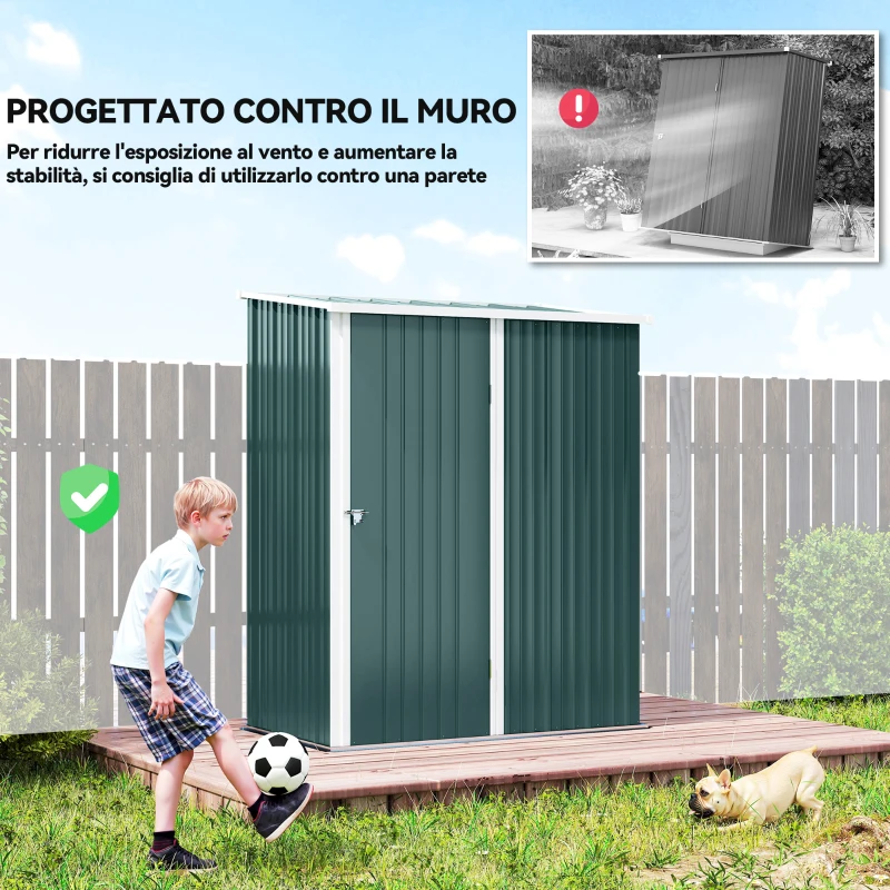 Outsunny Casetta da Giardino in Acciaio Porta Attrezzi con Catenaccio, 161.5x94.5x196cm, Verde