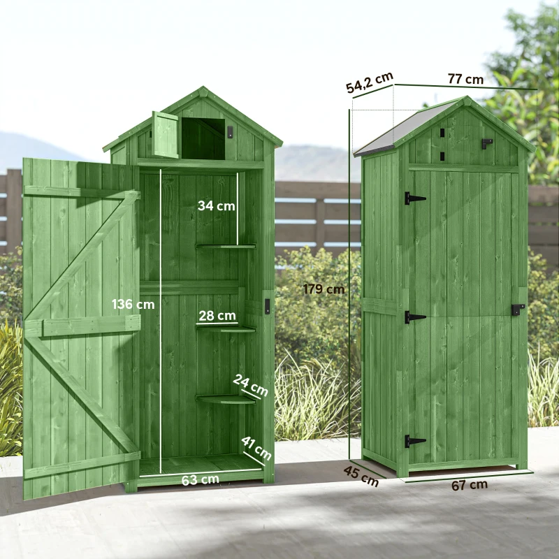 Outsunny Gartenschrank Holz Geräteschuppen mit 3 abnehmbar Ablage abschließbar Tür Asphalt-Satteldach Belüftung