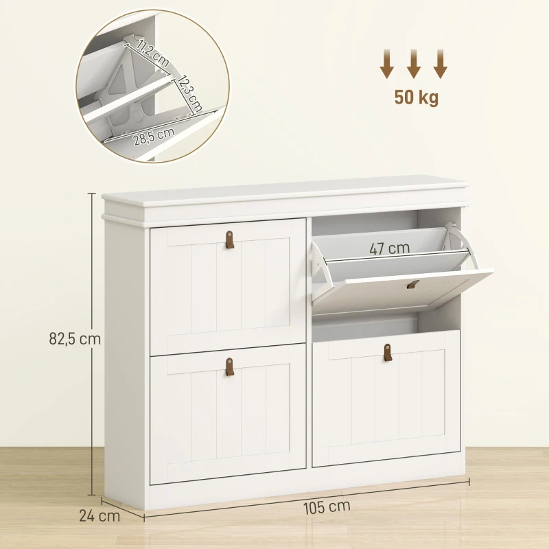 HOMCOM Zapatero Estrecho con 4 Puertas Abatibles y Estantes Ajustables para 20 Pares de Zapatos con Antivuelco 105x24x82,5 cm