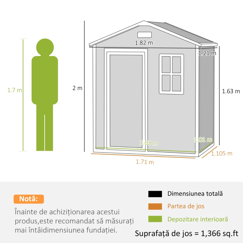 Outsunny Magazie de Grădină, Magazie din Plastic cu Podea, Fereastră, Ușă cu Blocare și Grile de Ventilație, Gri