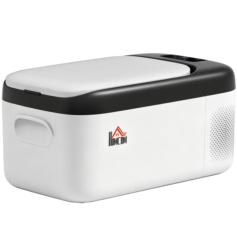 HOMCOM Geleira Elétrica de Compressor Portátil 15L para Carro -20℃ a 20℃ 12 / 24V CC e 100-240V CA 56,8x33x26,2 cm Branco