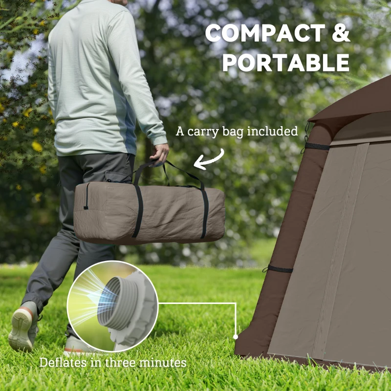 Outsunny Blow Up Tent w/ Hand Pump, Inflatable Camping Tent, Easy Setup 1/2 Person Waterproof Khaki