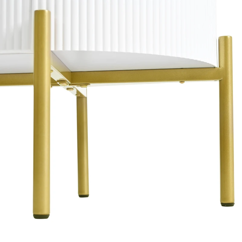 Modern Side Table with Marble-Effect Top and 2 Drawers, Durable Coffee Table with Adjustable Legs, 50L x 50W x 51H cm, White