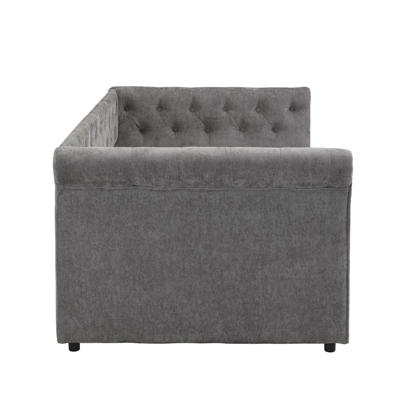 Upholstered Single Daybed Sofa Bed with Sturdy Slatted Base, Convertible Bed-to-Sofa with Padded Velvet Headboard, 221L x 98.5W x 71.5H cm, Grey