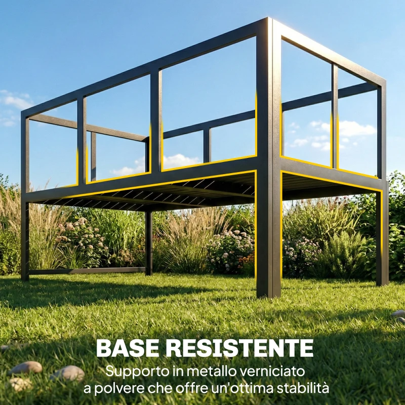 Outsunny Set da Giardino 3pz con Divano Angolare 4 Posti e Tavolino a Doghe, in Metallo e Poliestere Grigio