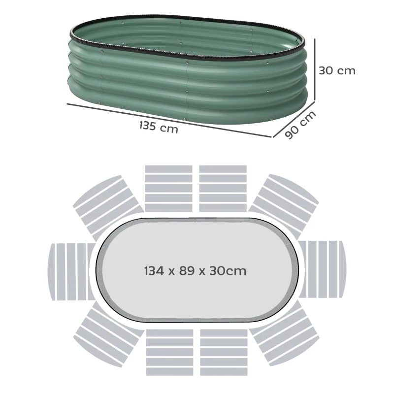 Outsunny Set di 2 Aiuole Rialzate in Metallo Galvanizzato con Bordo in Gomma e Design Modulare, 135x90x30 cm Verde