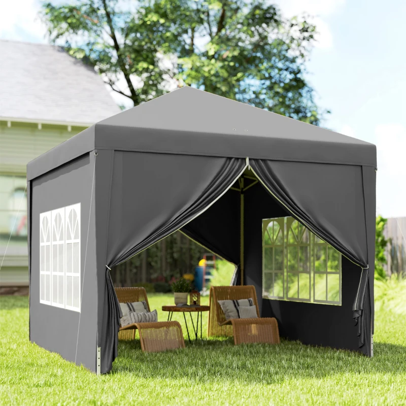 Outsunny Tonnelle tente de réception barnum pop-up pliant 3 x 3 m 4 parois amovibles + sac de transport gris