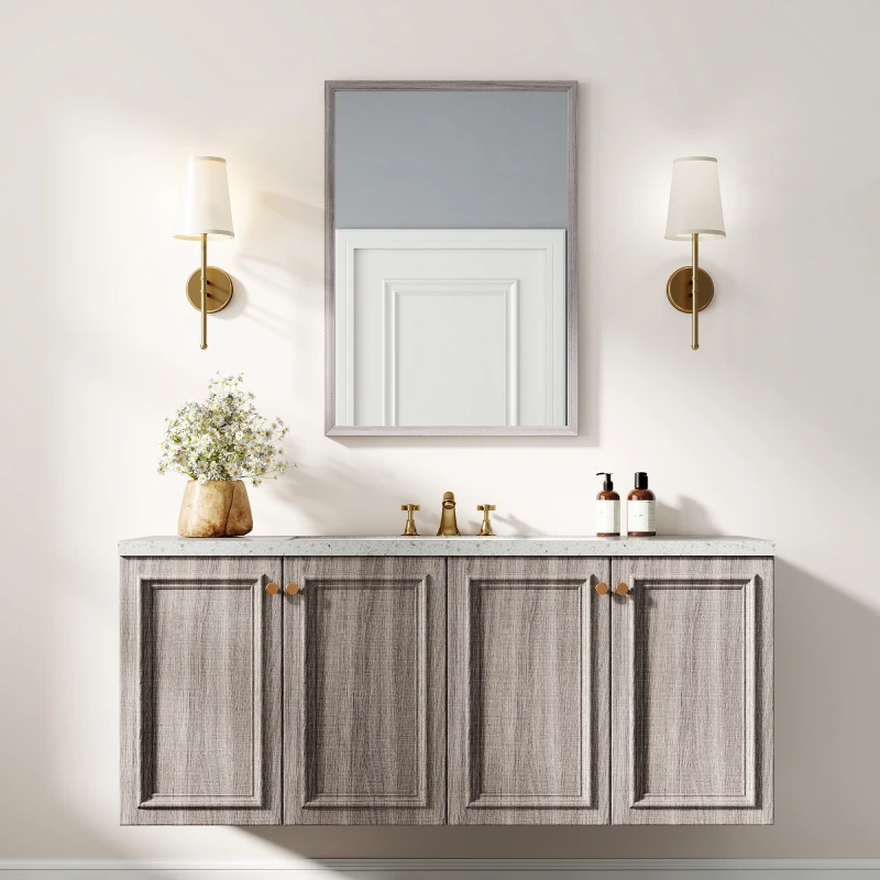 HOMCOM Espelho de Parede 50x70 cm Moldura em Imitação de Madeira Montagem Fácil Inclui Parafusos
